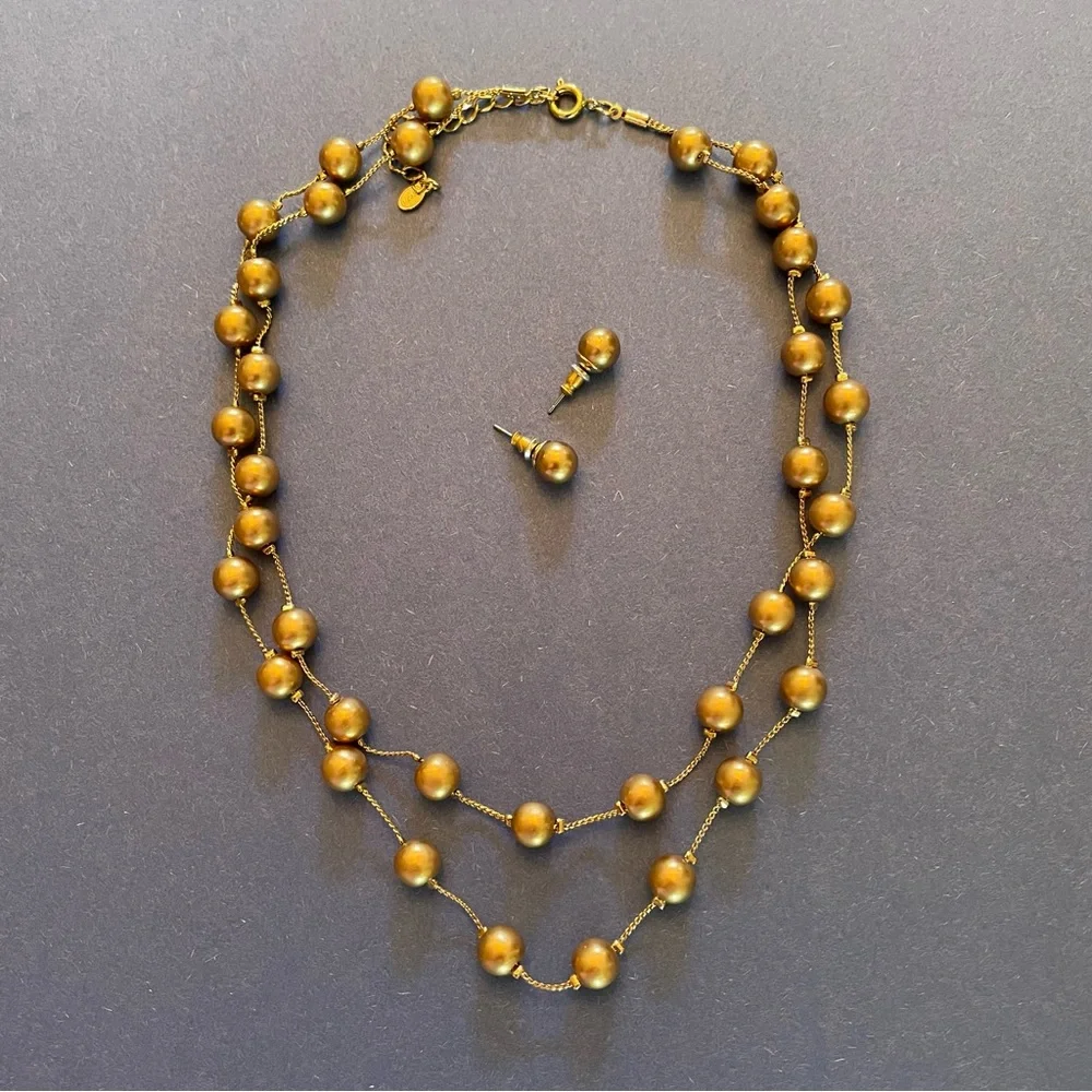 MONET PEARL DOUBLE STRAND NECKLACE W/MATCHING PEARL STUD EARRINGS - Picture 2 of 8